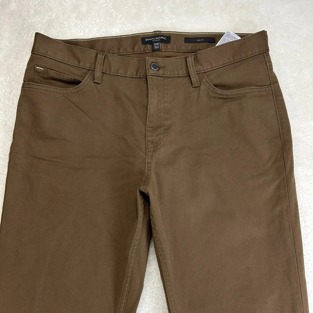 Banana Republic Traveler Jeans Mens 33x30 Brown Slim Fit Mid Rise Stretch Preppy